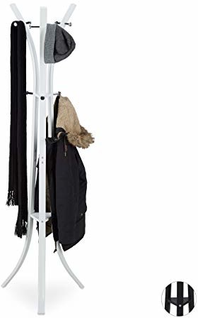 Relaxdays stylowy stojak na garderobę, stabilny wieszak stojący z metalu na kurtki lub kurtki, 175 cm wysokości, w kolorze czarnym lub białym