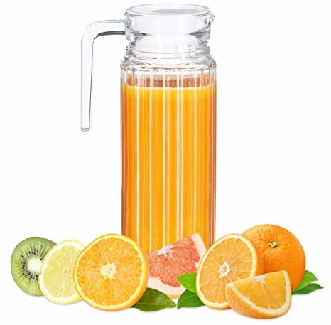 Relaxdays dzbanek na sok 1 l, gastronomiczny, uchwyt, szkło, odporny na mycie w zmywarce, karafka na wodę, pokrywa, wąski kształt, przezroczysty