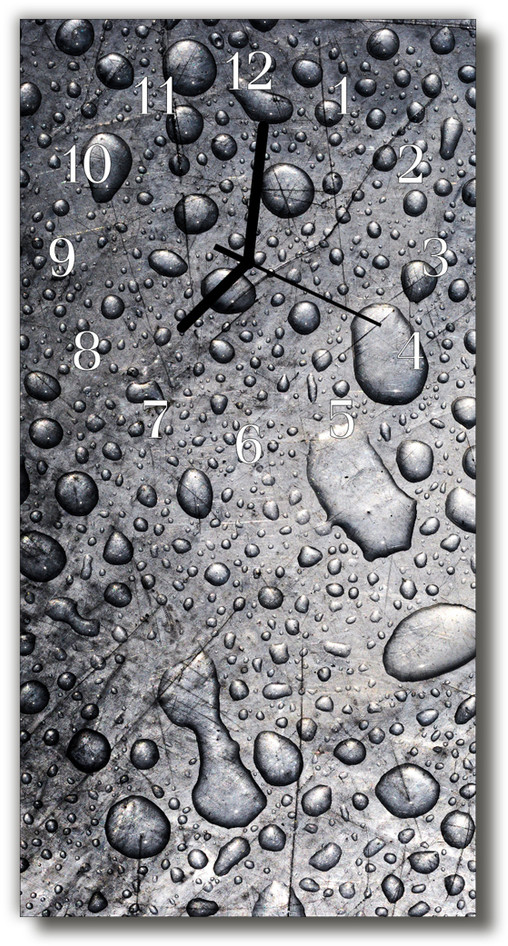 tulup pl Zegar Szklany Pionowy Sztuka Krople szkło woda szary 30x60cm