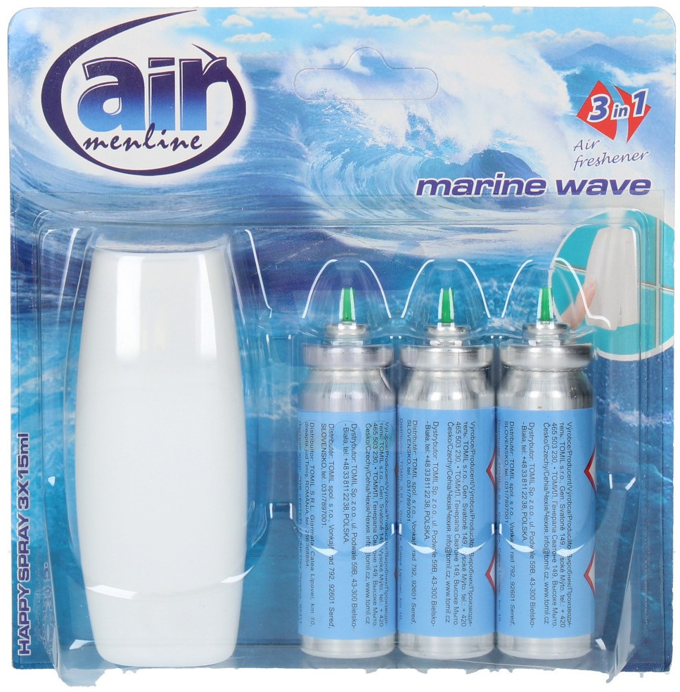 Air menline Happy Spray 3w1 Odświeżacz powietrza Marine Wave 3 x 15 ml