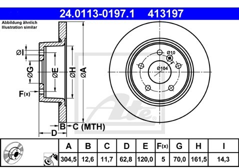 ATE TARCZA HAM 24.0113-0197.1 LAND ROVER DISCOVERY II 4.0 V8 98-, RANGE ROVER II 2.5D 94-02  24.0113-0197.1