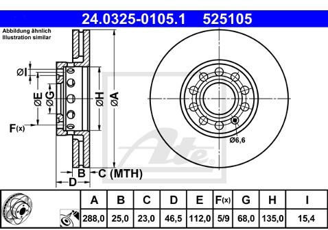 ATE TARCZA HAM POWER DISC 24.0325-0105.1 SEAT EXEO 1.8TSI 10-/ AUDI A4 2.0TFSI 06-08/ SKODA SUPERB 1.9TDI 02-05  24.0325-0105.1