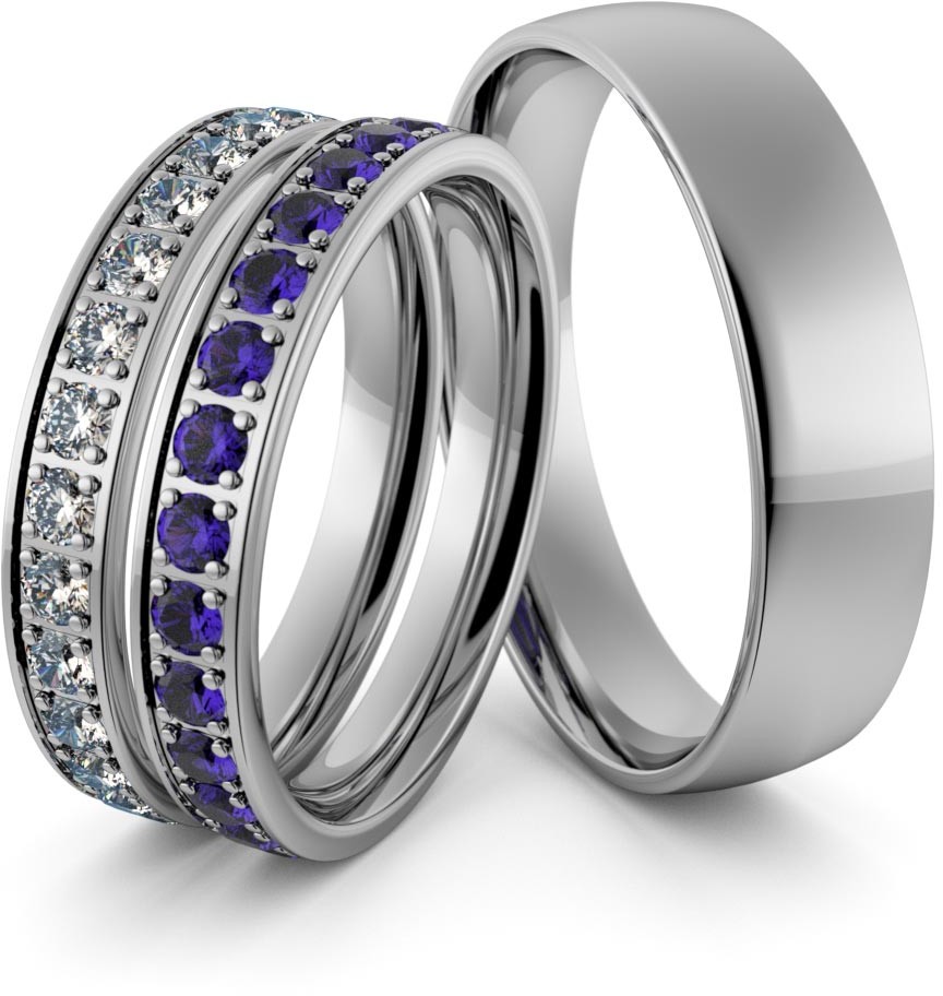Eminence Obrączki srebrne z cyrkoniami swarovski i szafirami - zestaw obrączek - wzór Ag-347 Ag-347