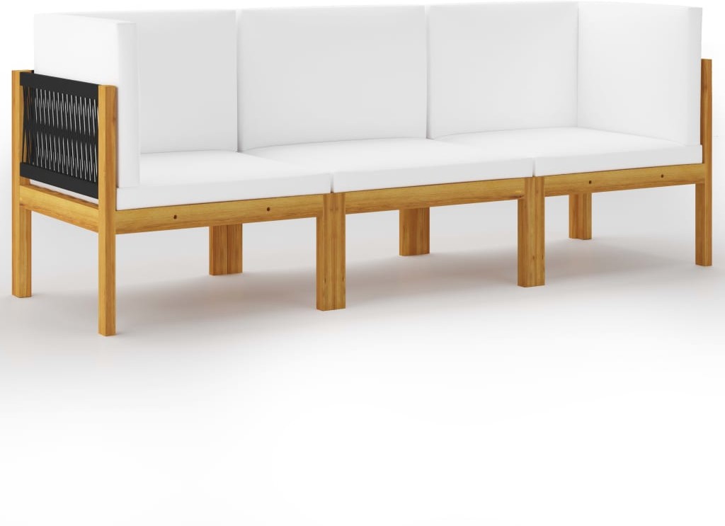 vidaXL 3-osobowa sofa ogrodowa z poduszkami, lite drewno akacjowe