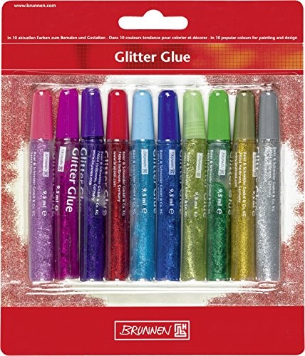 Brunnen 1048550 Glitter Glue zestaw (10 kolory  9,5 ML, z glitere obydwu stron) 1048550