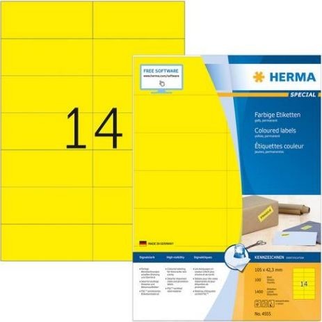 Herma Kolorowe etykiety A4 105 x 42,3 mm żółty trwała przyczepność 4555 4555