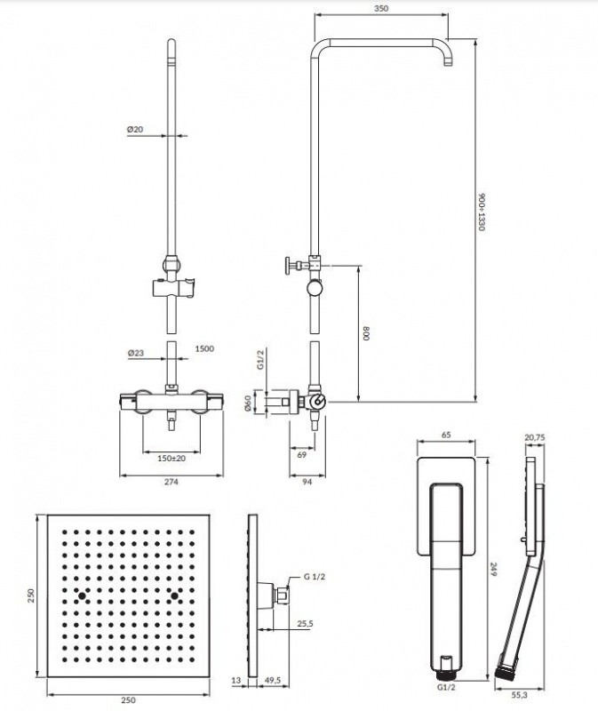 Omnires Y Zestaw prysznicowy termostatyczny ścienny z deszczownicą chrom SYSY11/N/6CR
