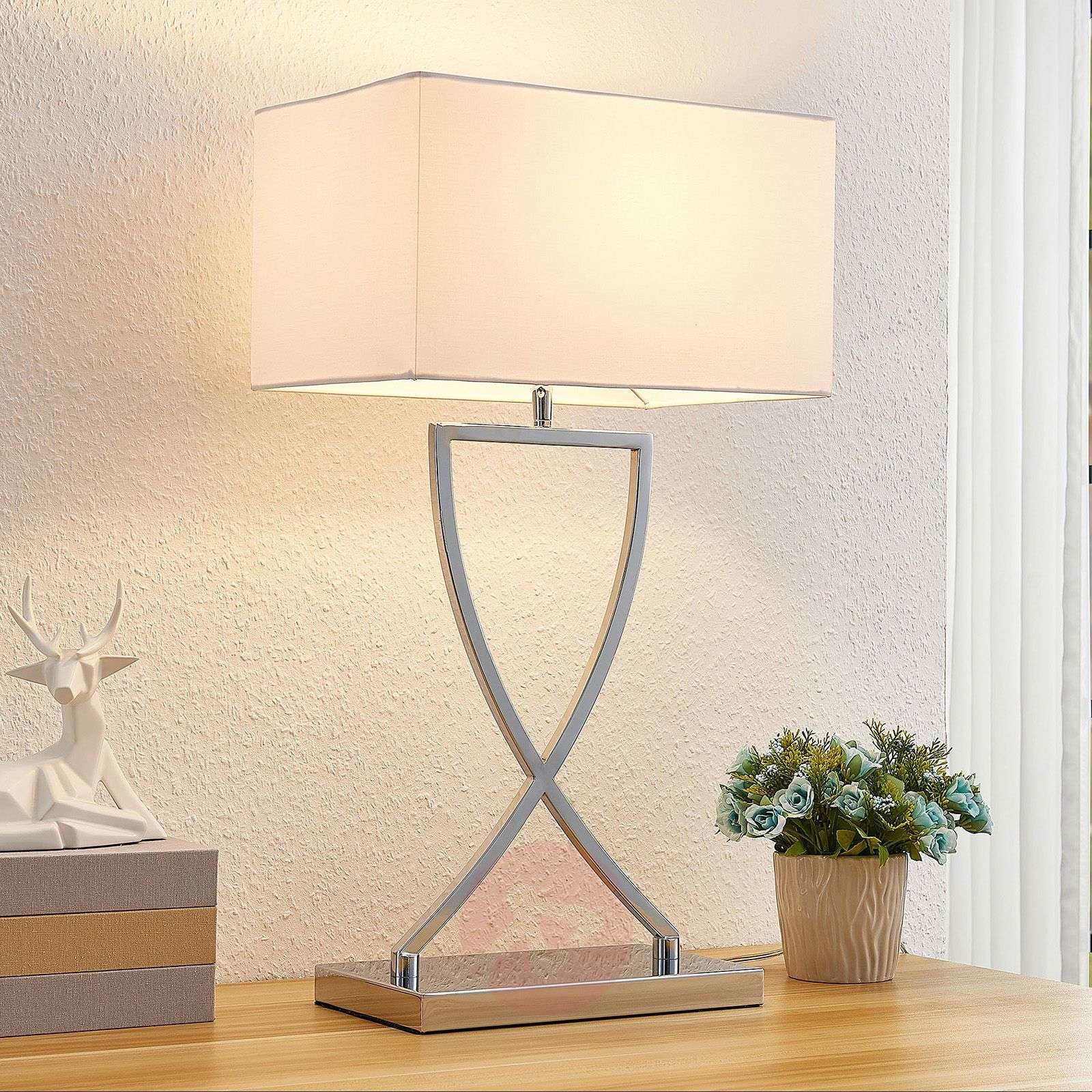 LUCANDE Lucande Evaine lampa stołowa chrom, klosz biały