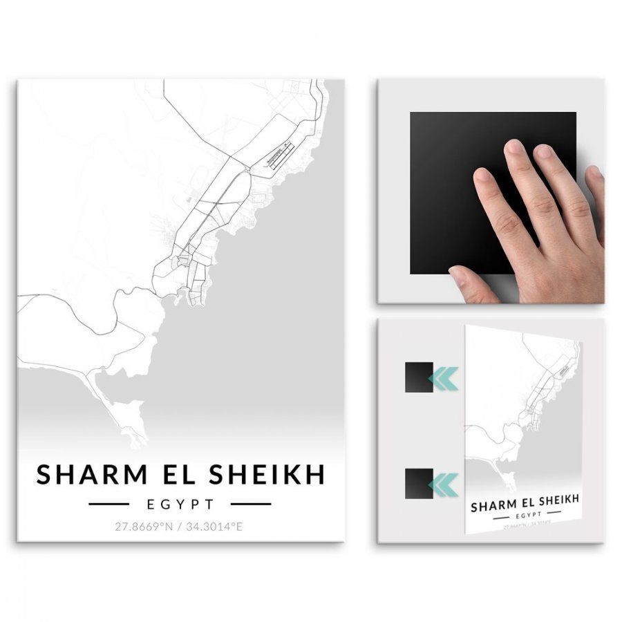 Pix4home Plakat metalowy Mapa B&W Szarm el-Szejk M POS-M-03721
