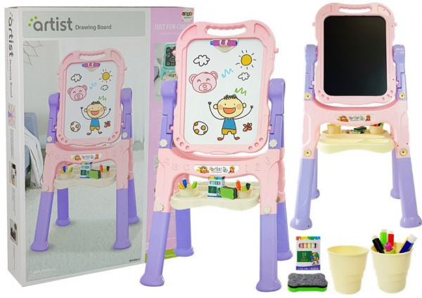 LEANToys Tablica Magnetyczna Kredowa 2 w 1  Różowo Fioletowa  Akcesoria
