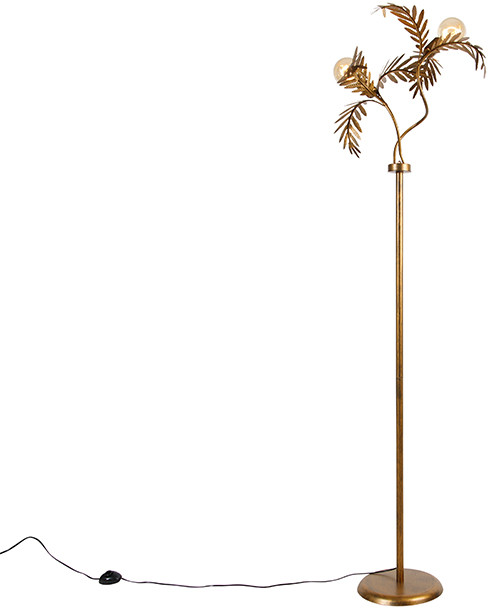QAZQA Vintage lampa podłogowa złota 2-źródła światła 170cm - Botanica