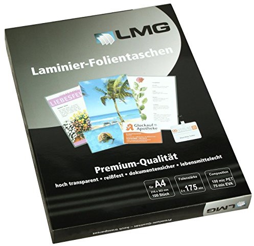 LMG lmg lmga4  175 folii do laminowania A4, 216 X 303 MM, 2 X 175 Mic, 100 sztuk A4-175