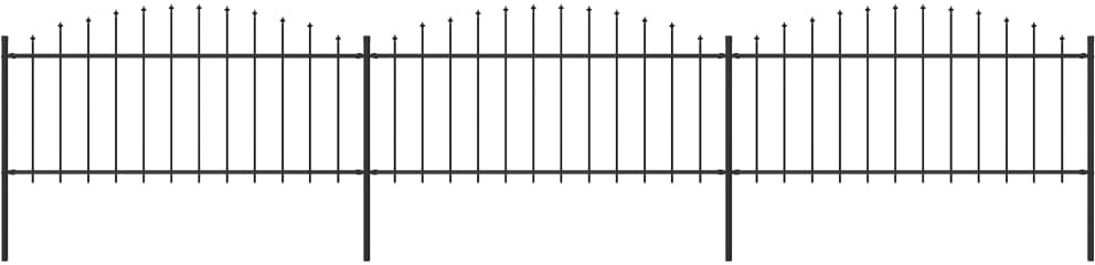 vidaxl Panele ogrodzeniowe z grotami, stal, (0,5-0,75) x 5,1 m, czarne