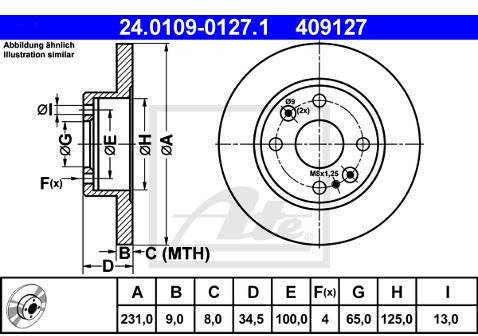 ATE TARCZA HAM 24.0109-0127.1 MAZDA 323F IV 1.8 16V 89-94, MX5 1.6 95-98  24.0109-0127.1