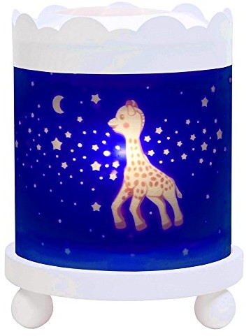 Prezent Trousselier - Sophie Żyrafa - lampka nocna - magiczna karuzela - idealny urodzinowy - kolor drewna biały - animowane obrazy - uspokajające światło - 12 V 10 W żarówka w zestawie - wtyczka EU