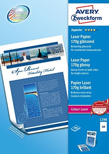 Avery Zweckform 1298 Superior Colour Laser Paper (A4, powlekana po obu stronach, błyszczący, 170 G/M) 200 arkuszy 1298