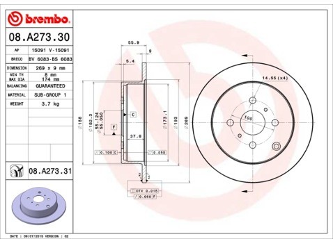BREMBO Tarcza hamulcowa 08.A273.31