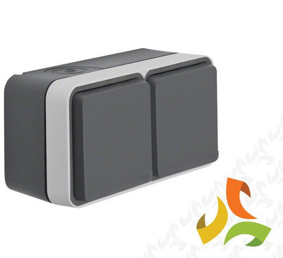 Hager BERKER W.1 Gniazdo SCHUKO 2 podwójne z uziemieniem z pokrywą poziome 2 wejścia IP55 szary 47843515 47843515/HAG