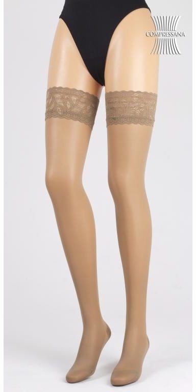 Compressana Delikatne eleganckie pończochy podtrzymujące Compressana Calypso 40den Pończochy udowe Cafecreme Rozmiar V 4017-V-16