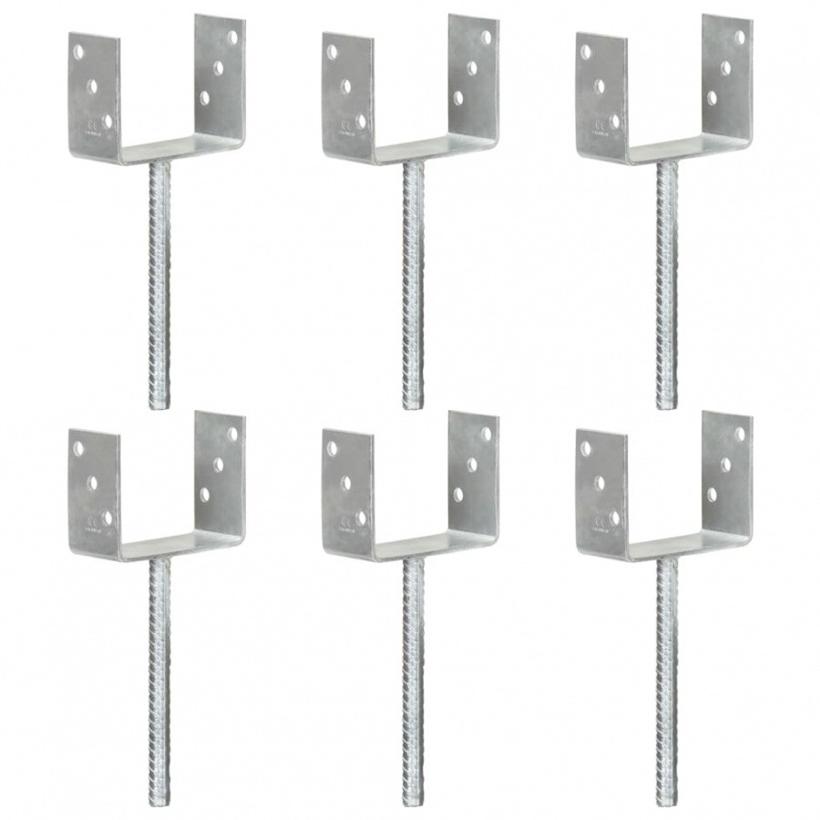 Vida Kotwy do słupków 6 szt. srebrne 12 x 6 x 30 cm stal V-145320