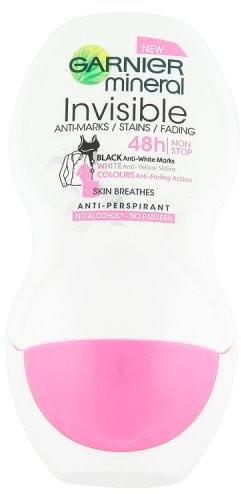 Garnier Mineral Deoroller Invisible, odpowiedni do czarnych, białych i kolorowych ubrań, 48-godzinny antyperspirant, 50 ml