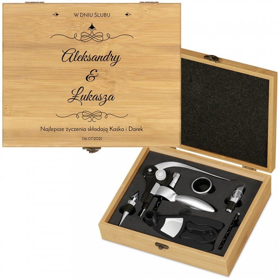 Murrano Personalizowany Zestaw Akcesoriów Do Wina Deluxe Na Ślub ZDW3-007