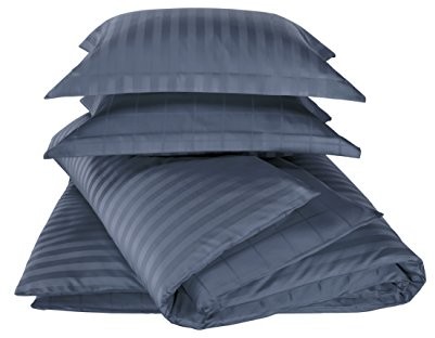 De Witte Lietaer Pościel de Witte lietaer zygo Indigo poszewka na kołdrę + 2 poszewki na poduszkę z kierownicy czesana bawełna Niebieski granatowy 240 x 220 cm Parure Zygo Indigo/Bleu foncé 240