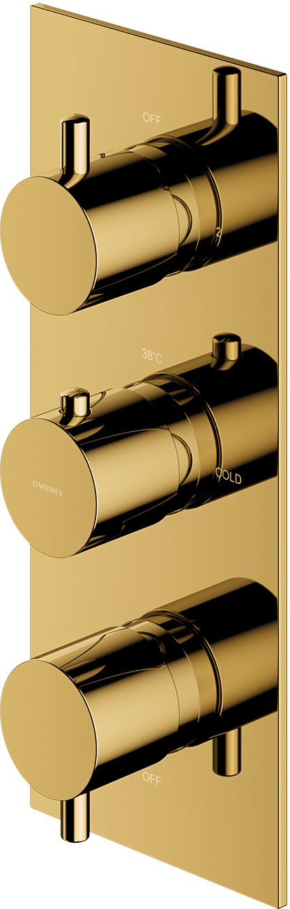 Omnires Y termostatyczna bateria prysznicowo-wannowa podtynkowa 3-wyjściowa element natynkowy złoty Y1238/KROGL 5902539838510