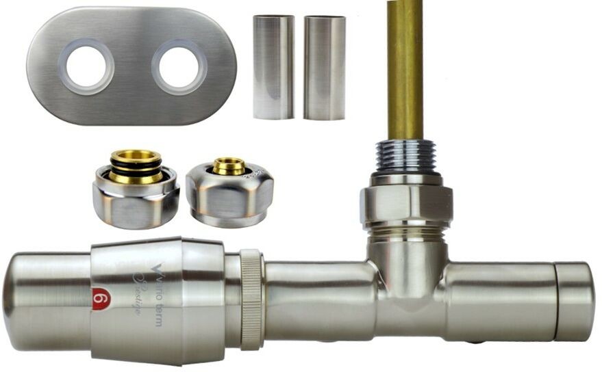Varioterm Zawór termostatyczny UNICO All i One rozeta owalna - nikiel szlifowany pex 16 mm lewy AUGS0208CFK/L(Pex)