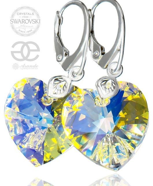 Swarovski duże serca kolczyki AURORA SREBRO