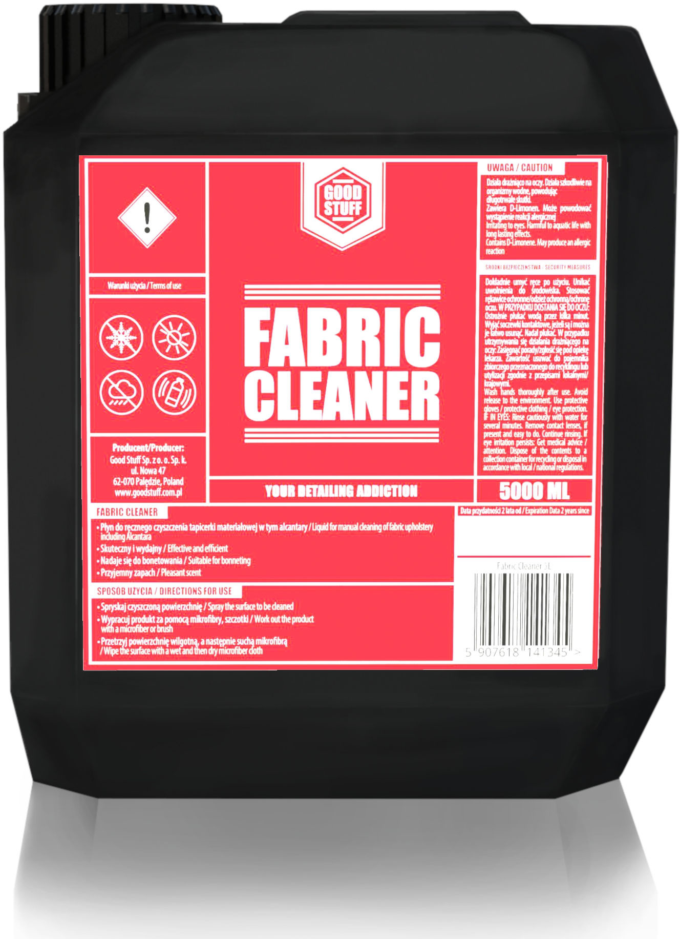 Good stuff Good Stuff Fabric Cleaner  produkt do czyszczenia podsufitki i tapicerki materiałowej, gotowy do użycia 5L 5907618141345