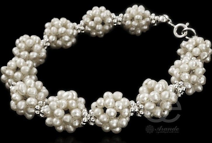 Arande PIĘKNE PERŁY BIAŁE Bransoletka SREBRO 4758944511