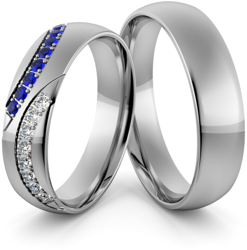 Eminence Obrączki ślubne palladowe 5 mm z szafirami i cyrkoniami - Pd-86 Pd-86-3