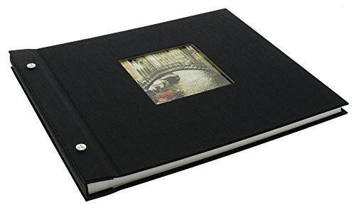 Goldbuch Bella Vista złota księga, album nitowany 30 x 25 x 2 cm, 40 białych stron z pergaminem, z wycięciami, możliwość rozbudowy, len, czarny, 30x25 cm 26 897