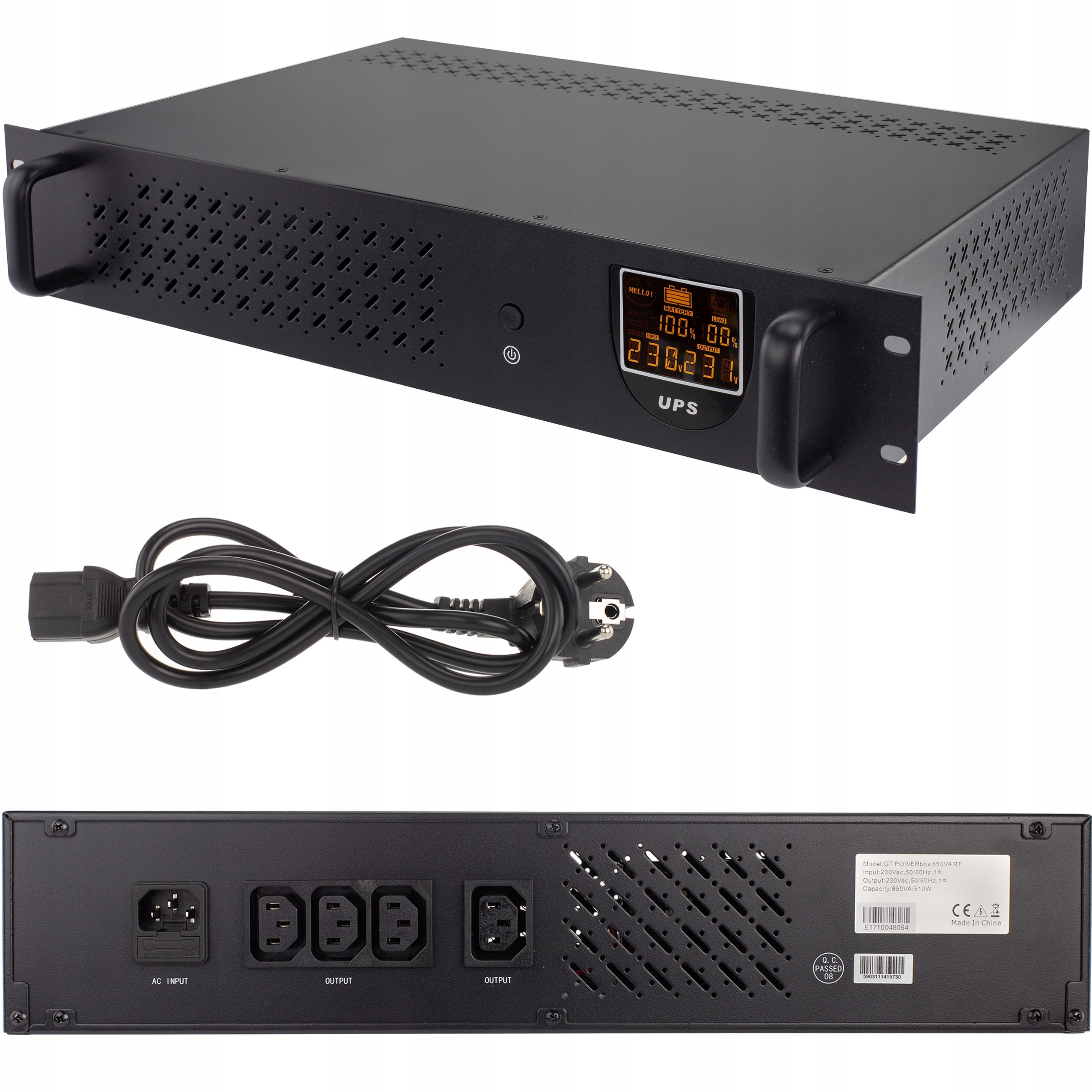 Zasilacz awaryjny Ups PowerBox 850VA rack 19 2U