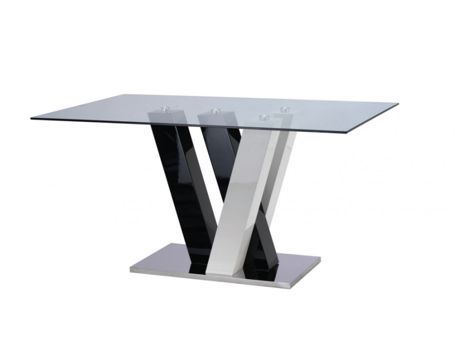 Unique Vente Stół do jadalni WINCH - Dla 6 osób - Płyta MDF i szkło hartowane - Czarno-Biały