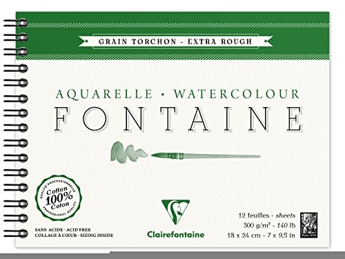 Clairefontaine 96320 °C malblock, o podwójnej spirali papier akwarelowy grube ziarno Torchon, Fontaine/szmat, 18 x 24 cm, opakowanie 12 arkuszy, 300 G, biały 96320C