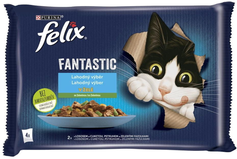 Purina Felix karma mokra dla kotów Fantastic z łososiem i cukinią z pstrągiem i fasolką szparagową 12(4x85g)