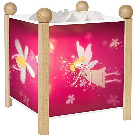 Prezent Trousselier - Elfen Prinzessin - lampka nocna - magiczna latarnia - idealny urodzinowy - kolor drewno naturalne - animowane obrazy - uspokajające światło - 12 V 10 W żarówka w zestawie - wtycz