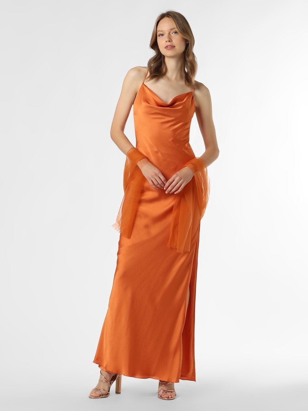 Unique Damska sukienka wieczorowa z etolą, pomarańczowy