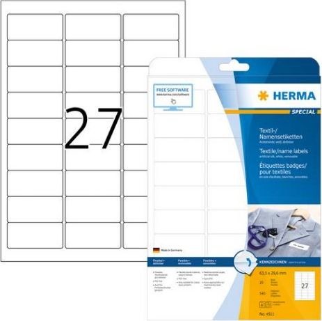 Herma Etykiety z nazwami wyjmowane A4 63,5 x 29,6 mm białe wykonane z jedwabiu octanowego do druku 4511 4511