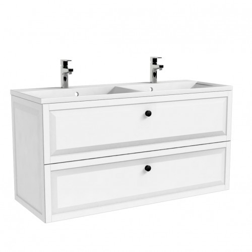 Oristo Szafka wisząca podumywalkowa MONTEBIANCO 120cm BIAŁY MAT OR47-SD2S-120-2 z umywalką Amelia 120 podwójną UME-AM-120-92-D-