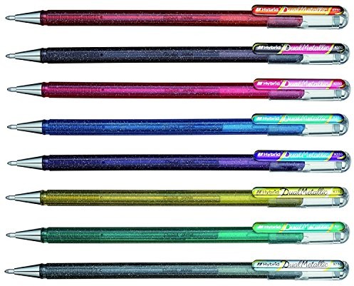 Pentel Hybrydowy podwójny metaliczny płynny długopis żelowy YK110/8-M opakowanie 8 długopisów w 16 błyszczących metalicznych kolorach YK110/8-M