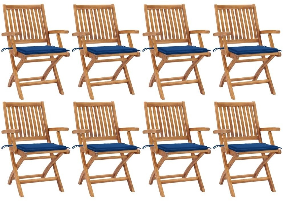 vidaXL Składane krzesła ogrodowe z poduszkami, 8 szt., drewno tekowe! 3072787