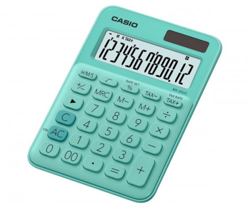 Zdjęcia - Kalkulator Casio  MS 20 UC GN, turkusowa, 12 miejsc, podwójne zasilanie 