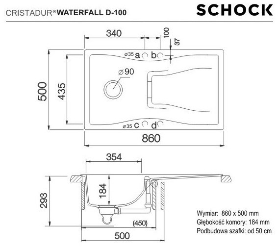 Schock Waterfall D-100 Zlewozmywak granitowy jednokomorowy 86x50 cm Cristadur polaris WATD100POL