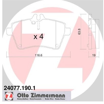ZIMMERMANN Zestaw klocków hamulcowych, hamulce tarczowe 24077.190.1