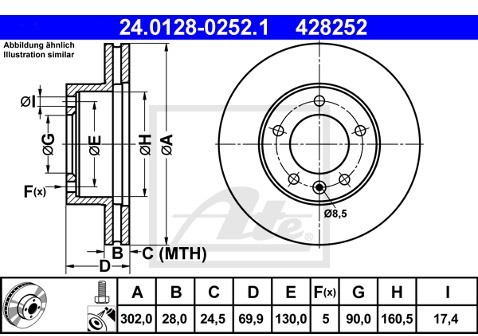 ATE TARCZA HAM 24.0128-0252.1 RENAULT MASTER III 2.3CDCI 101KM 10-  24.0128-0252.1