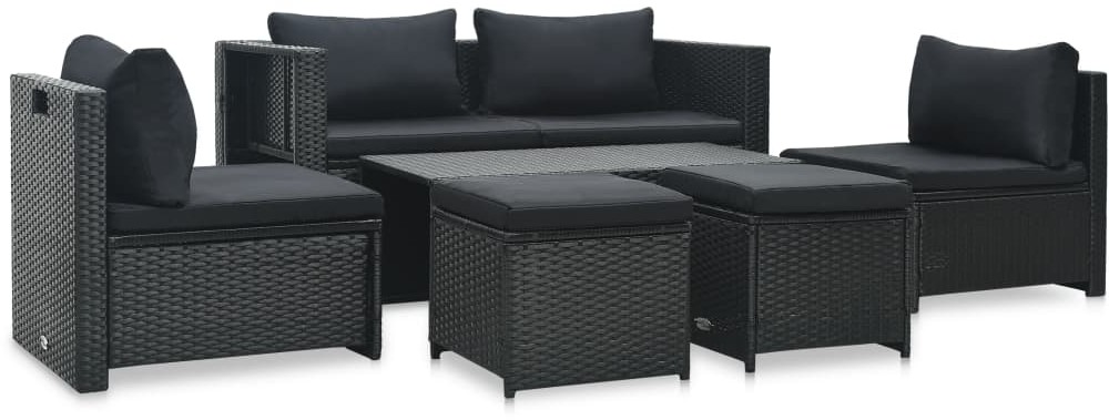 vidaXL 6-cz. zestaw wypoczynkowy do ogrodu, poduszki, rattan PE czarny