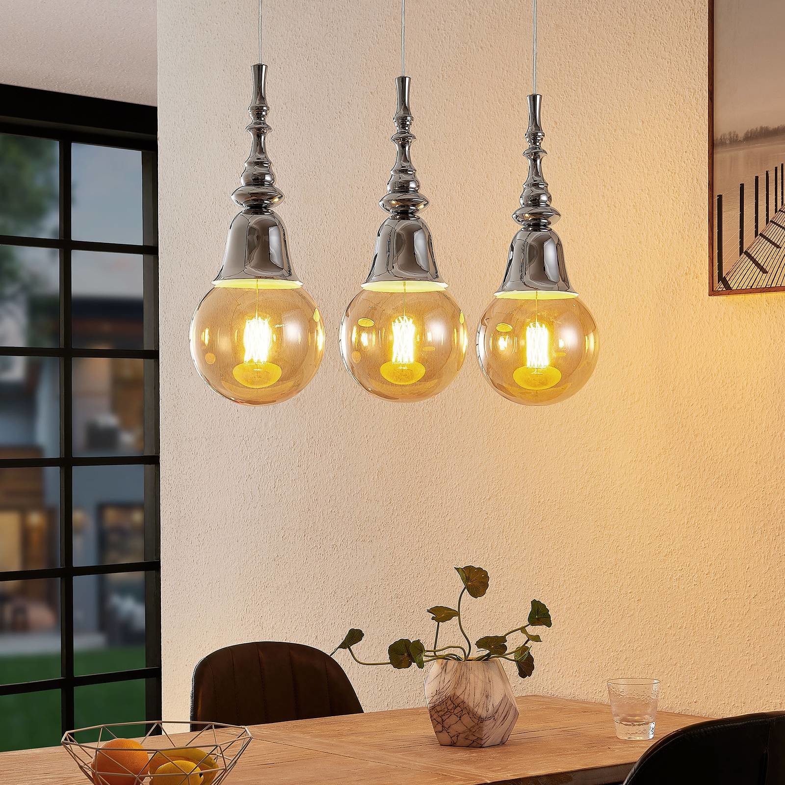 LUCANDE Lucande Gesja lampa wisząca, 3-pkt. długa chromowa